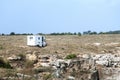 Camper car caravan on sea coast Royalty Free Stock Photo