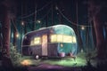 Vintage Camper Trailer at Night