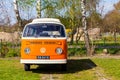 Vintage camper van at campsite