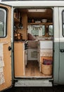 Vintage Camper Van Conversion with Rustic Kitchen Interior Royalty Free Stock Photo