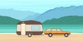 Vintage camping caravan and car