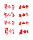 Vintage Canadian flag set. Vector flags of Canada on grunge textures.