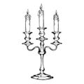 Vintage candelabrum with candles engraving vector