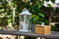 Vintage candle lanterns, tissue boxes and ornamental plants Royalty Free Stock Photo