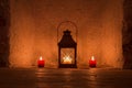 Vintage candlelit in metal lantern Royalty Free Stock Photo