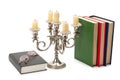 Vintage candlestick books and glasses
