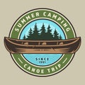 Vintage canoe trip round colorful logo