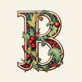 Vintage capital letter B decorated with leaves and berries.