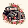 Vintage Car adorned with Intricately Designed Retro Roses
