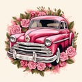 Vintage Car adorned with Intricately Designed Retro Roses