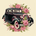 Vintage Car adorned with Intricately Designed Retro Roses