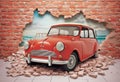 Vintage Car Adventure 3D Mural Wallpaper with World Map for Kids Room, generative Ai