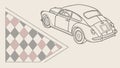 Vintage Car and Argyle Pattern Background Illustration, vector design Generative AI Royalty Free Stock Photo