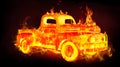 Vintage car burning hot glowing