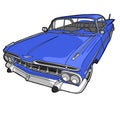 a vintage blue car classic style vehicle front view wide angle lens outline