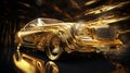 Vintage car completely covered in gold