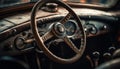 Vintage car dashboard old fashioned elegance, shiny chrome, leather steering wheel generated by AI Royalty Free Stock Photo