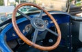 Vintage car detail, antique car steering wheel Royalty Free Stock Photo