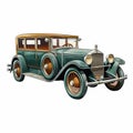 Luxurious Art Deco Antique Car Illustration In Emerald And Bronze