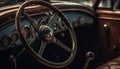 Vintage car driving on a rural road, elegant and nostalgic generated by AI