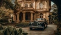 Vintage car in front of old fashioned building, a Cuban landmark generated by AI