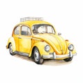 Charming Yellow Vw Bug Watercolor Taxi Clipart Illustration Royalty Free Stock Photo
