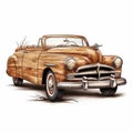 Vintage Car Illustration On Wooden Plymouth Car - Realistic And Detailed Rendering