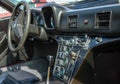 Vintage car interior - steering wheel dashboard and gearshift Royalty Free Stock Photo