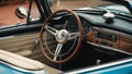 Vintage Car Interior Wooden and Steel Steering Wheel in Cabriolet Royalty Free Stock Photo