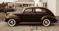 Vintage Car at Old Diner Sepia Toned