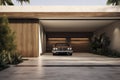 Vintage Car Parked in A Minimalist White and Wood Garage