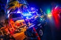 Vintage car parked at night in front of art deco hotel in Miami beach Royalty Free Stock Photo