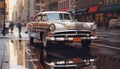 Vintage car reflects American culture in an old fashioned cityscape generated by AI Royalty Free Stock Photo