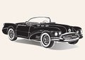 Vintage car. Retro black convertible without a roof with shadow, black and white drawing. Vector illustration Royalty Free Stock Photo