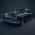 A vintage car is shown in a dark room. Generative Ai