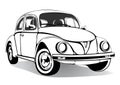 Vintage car sketch, coloring book, black and white drawing, monochrome. Retro cartoon transport. Vector illustration