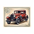 Vintage Red Car Stamp Style Illustration By Ravi Zupa Royalty Free Stock Photo