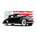 Vintage car t shirt design vector. Old Classic Car, 1930 Vintage car, Stencil, Silhouette, Vector Clip Art for tshirt and emblem.