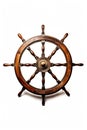 Vintage caravel ship helm. Ship\'s rudder or steering wheel on white background. Ai generative