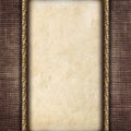 Vintage card in a carved frame on fabric background Royalty Free Stock Photo