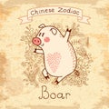 Vintage card with Chinese zodiac - Boar
