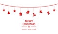 Vintage card with Christmas elements. Christmas ornaments hanging rope red. Vector illustration Royalty Free Stock Photo