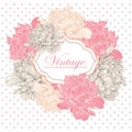 Vintage card or invitation with abstract peonies floral background