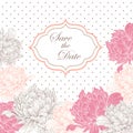 Vintage card or invitation with abstract peonies floral background