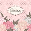 Vintage card or invitation with abstract peonies floral background