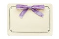 Vintage card with lilac bow isolated on white Royalty Free Stock Photo