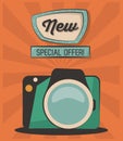 Vintage card new special offer camera photografic Royalty Free Stock Photo