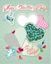 Vintage card, old paper peaces in hearts shapes Royalty Free Stock Photo