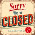 Vintage card - Sorry were closed. Royalty Free Stock Photo