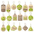 Vintage cardboard eco price tags. Shop organic bio farm vector paper labels